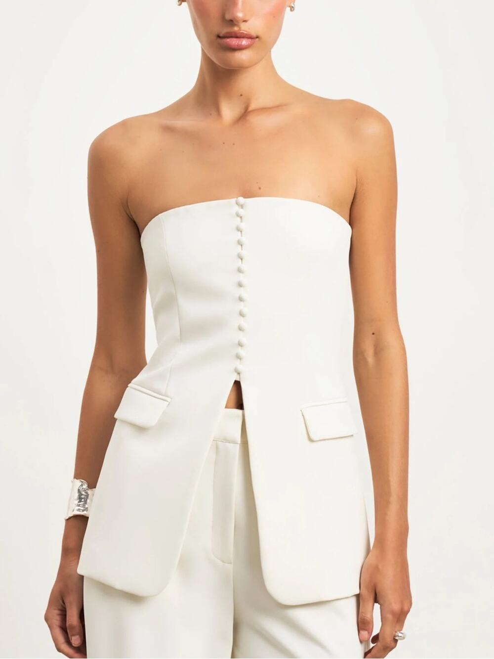 BOA. Because of Alice Cream Ivory Strapless Peplum Bodice Top size large